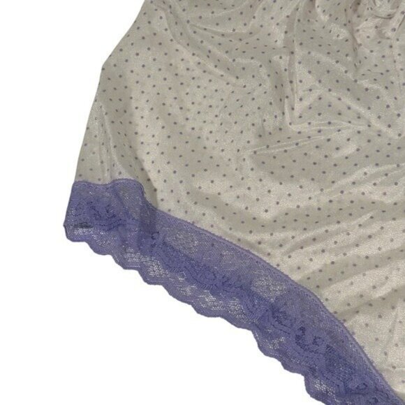 Vintage Union Made Lingerie S Playsuit Sleep Romper Purple Polka Dot Lace USA - Picture 4 of 5